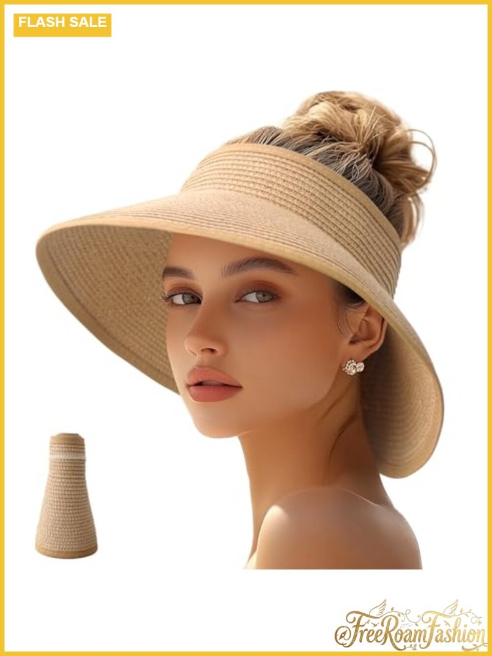 Straw Wide Brim Sun Visor Hat Adjustable Ponytail Beach Travel